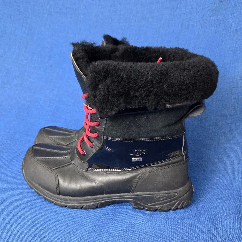 UGG Australia Mens Size 9 Butte Black Waterproof Leather Snow Boots Vibram F100